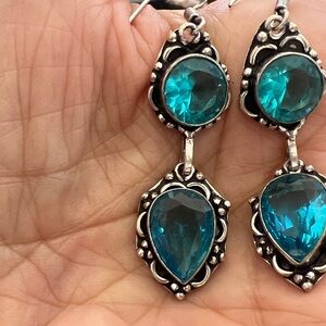GORGEOUS HANDMADE SWISS BLUE TOPAZ EARRINGS IN 925 STERLING SILVER.